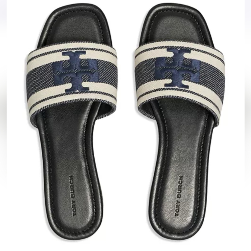 Tory Burch double T jacquard sandal slide
